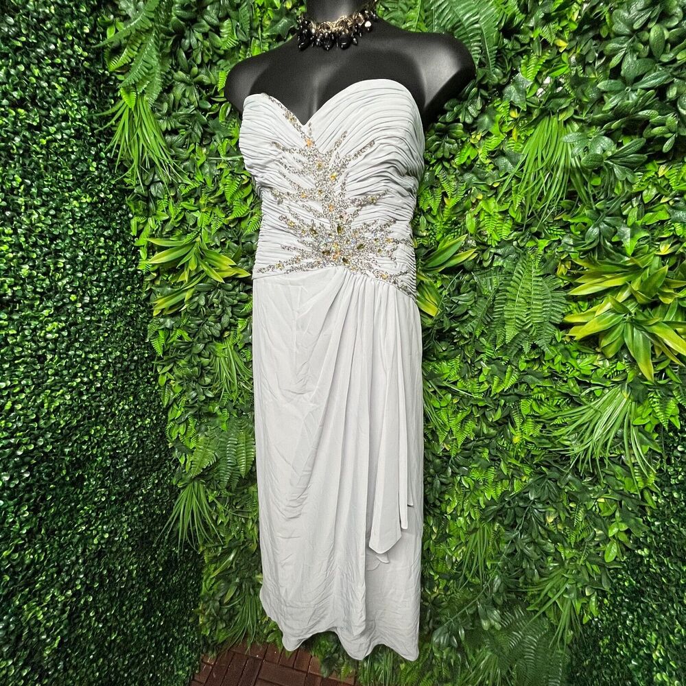 MAY QUEEN Women Dress‎ 24 Gray Long Formal Gown Beaded Pleated Prom Fairy 1089